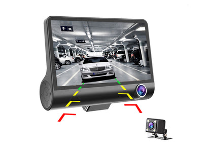 Dvr con Pantalla Full HD 1080p de 3 Camaras con Reversa para Carros