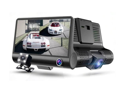 Dvr con Pantalla Full HD 1080p de 3 Camaras con Reversa para Carros