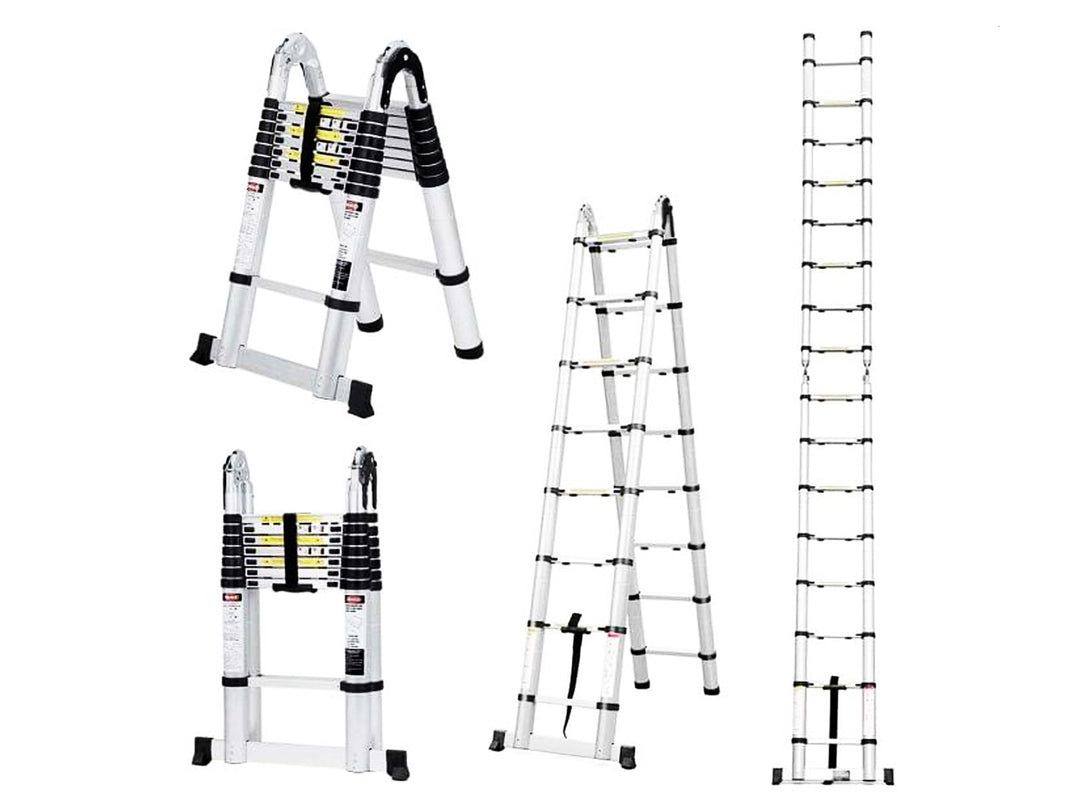 Escalera Telescópica Tipo Tijera Doble en Aluminio de 6.40 Metros con 18 Pasos