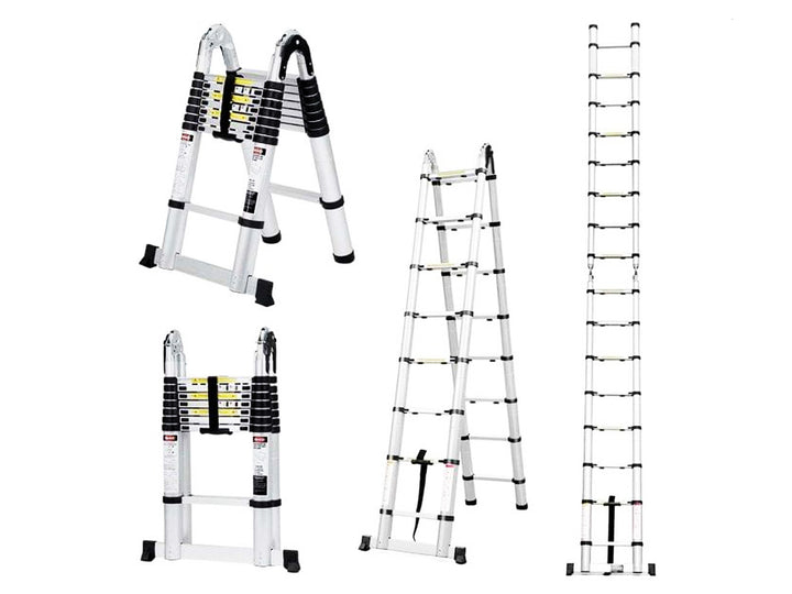Escalera Telescópica Tipo Tijera Doble en Aluminio de 6.40 Metros con 18 Pasos