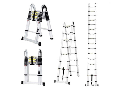Escalera Telescópica Tipo Tijera Doble en Aluminio de 6.40 Metros con 18 Pasos