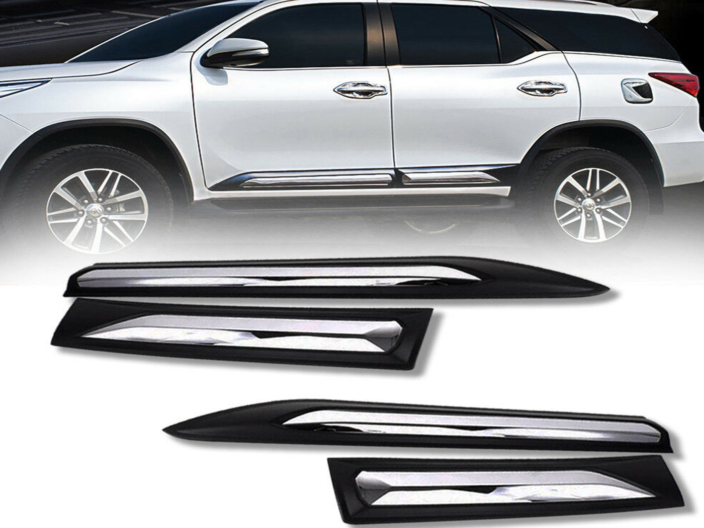 Boceles Laterales de Puertas Negro y Cromado para Toyota Fortuner 2017-2025